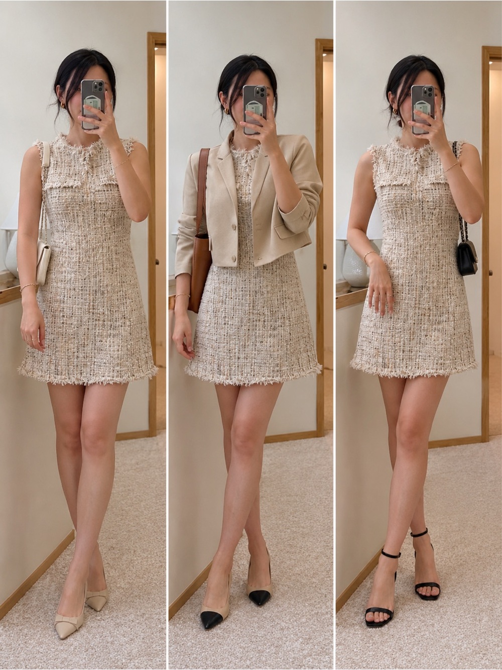 Elegant Cream Tweed Dress